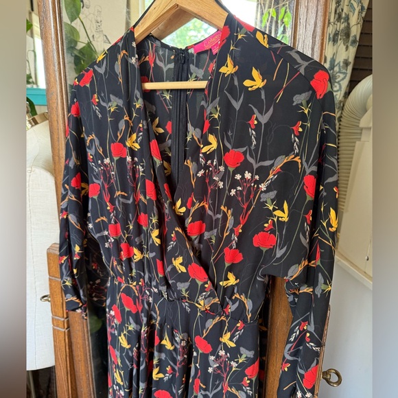 Catherine Malandrino High Low Maxi Dress Black W/Red And Yellow Floral Print, S - Picture 2 of 9